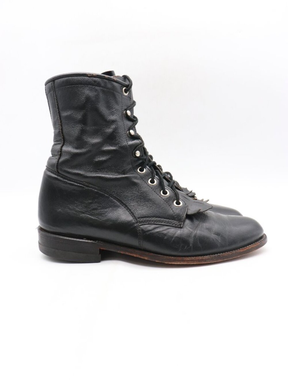 Justin Western Roper Kiltie Women’s Sz 8.5 C Black Leather Boots L0506 Made USA